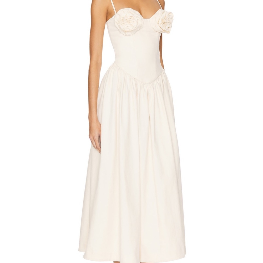 LPA Cream Spaghetti-Strap Maxi Dress with Rosette Bust
